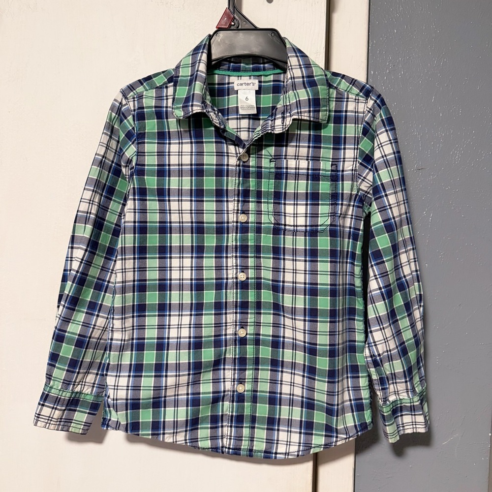 Carter's Boys Green & Blue Plaid Button-Up Shirt